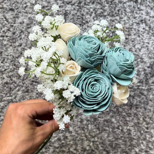 Blue Sola Wooden Flower Bouquet | August Blue Bouquet | 5+ Signature Flowers and Filler Flowers