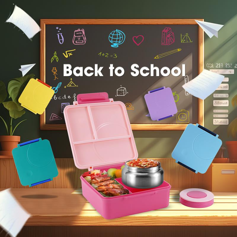 4-Compartment Bento Lunch Box with Soup Cup, 1 Set Microwave Safe Plastic Bento Container, Lunch Accessories, Portable Food Storage for Travel and Lunches