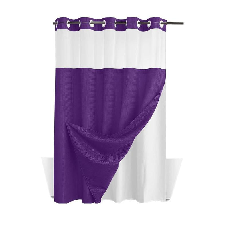 Waffle Pattern Shower Curtain, 1 Count Double Layer Waterproof Shower Curtain, Removable Shower Curtain with Snaps, Bathroom Supplies, Shower Essentials