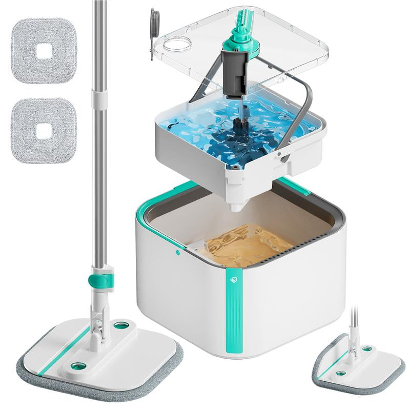 KZKR Spin Mop and Bucket System with Dual Compartment Mop Bucket & Thick Washable Microfiber Pads for Home Cleaning Household Items