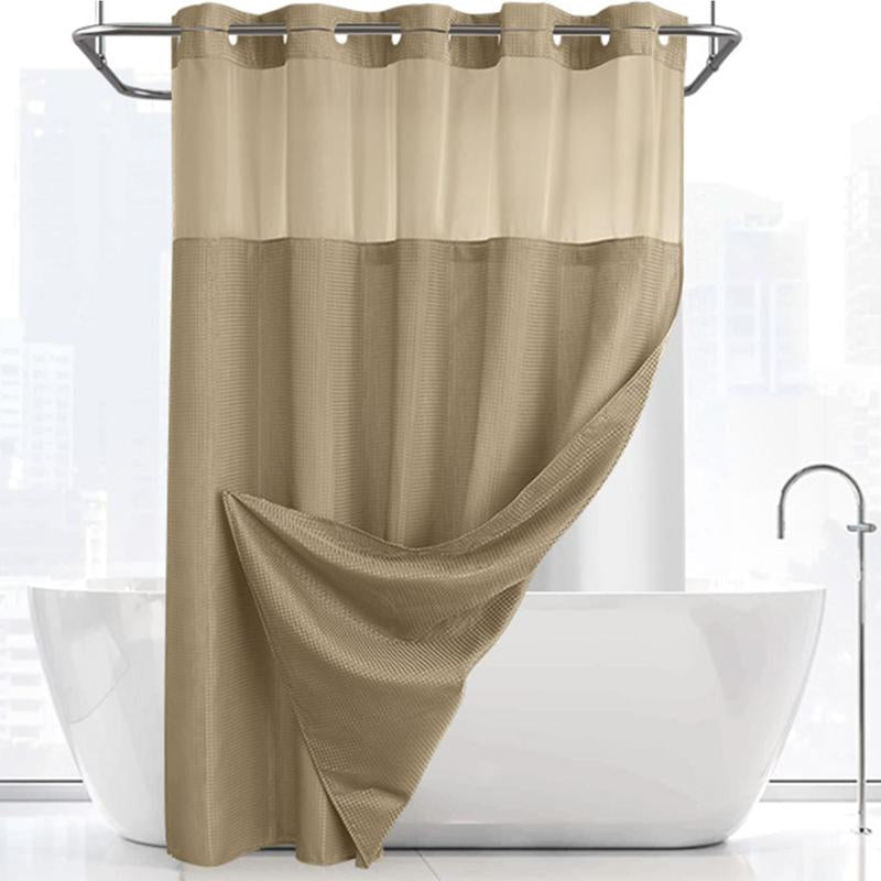 Waffle Pattern Shower Curtain, 1 Count Double Layer Waterproof Shower Curtain, Removable Shower Curtain with Snaps, Bathroom Supplies, Shower Essentials