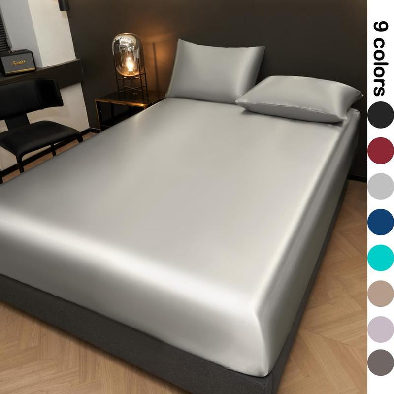 Solid Color Fitted Sheet & Pillowcase Set, Satin Bed Sheets, Silky Fitted Sheet Soft Comfortable Bedding Set for Bedroom & Hotel