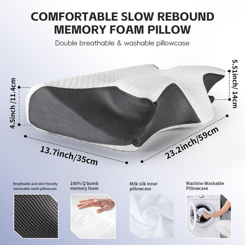 Ergonomic Orthopedic Memory Foam Soft Neck Pillow, 1 Count Comfortable Neck Support Pillow, Neck Rest Cushion for Sleeping, Sleep Pillow, Supportive Memory Foam, Durable Memory Foam