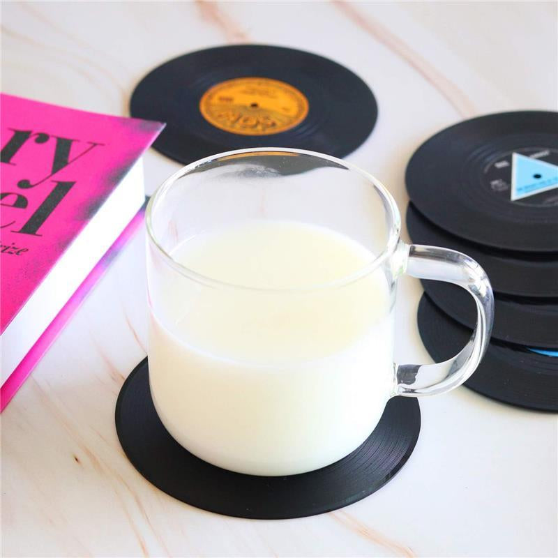 6Pcs Funny Retro Record Coasters for Drinks with Vinyl Player Holder for Music Lovers Stylish Tableware