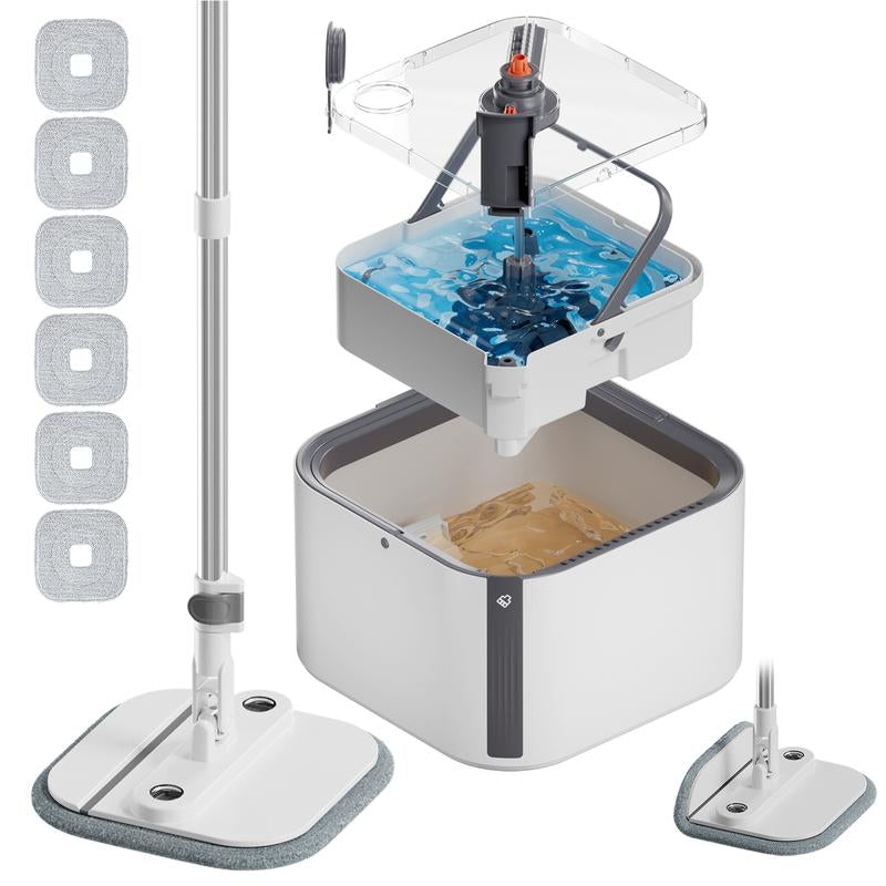 KZKR Spin Mop and Bucket System with Dual Compartment Mop Bucket & Thick Washable Microfiber Pads for Home Cleaning Household Items