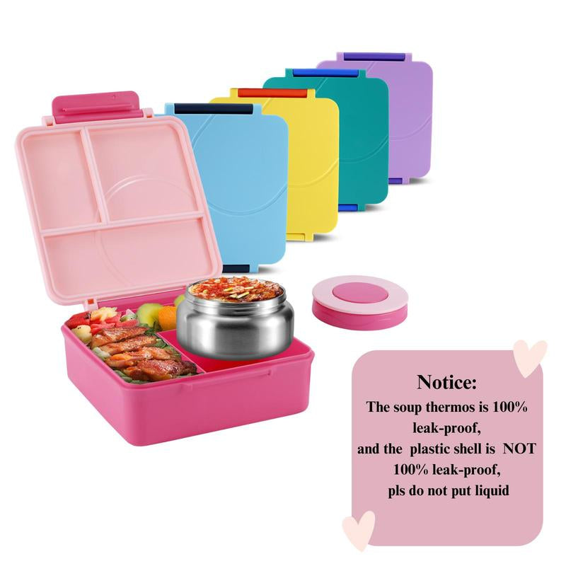 4-Compartment Bento Lunch Box with Soup Cup, 1 Set Microwave Safe Plastic Bento Container, Lunch Accessories, Portable Food Storage for Travel and Lunches