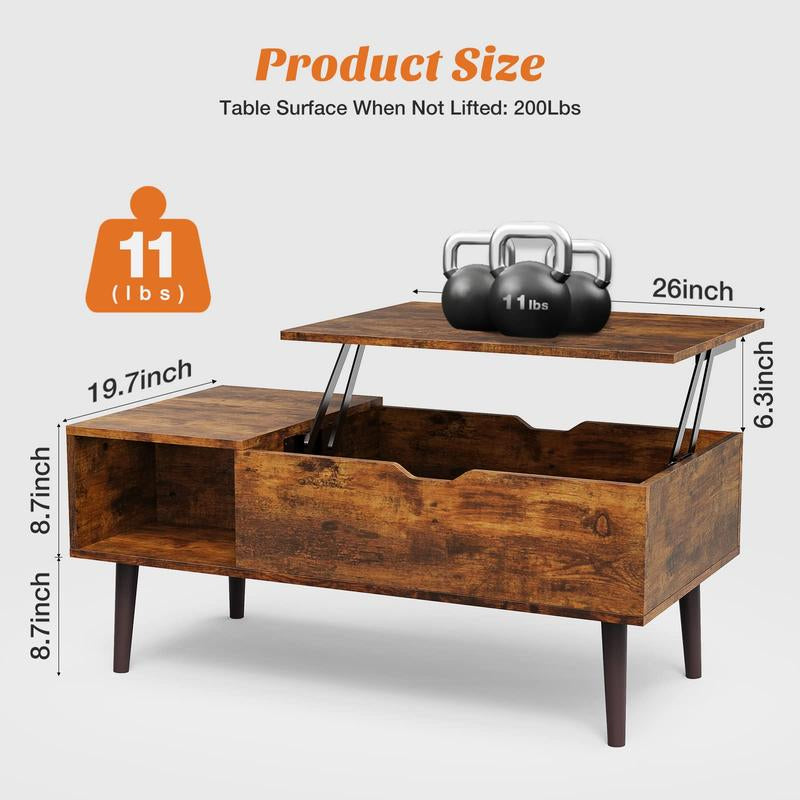 【Back to School】Sweetfurniture Fully Assembled Wooden Center Table, Fluted Lift Top Coffee Table with Hidden Compartment, Modern Lift Tabletop for Home Living Room Office