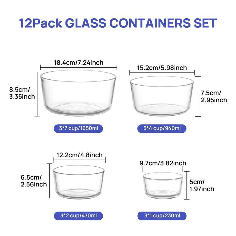 Vtopmart 12- 18 Pack Glass Food Storage Containers with Lids -Stackable Design for Kitchen Utensils Oven Microwave Freezer Dishwasher Kitchenware Square Fridge Organizers Insulated Lunch Compartment Green Rectangle