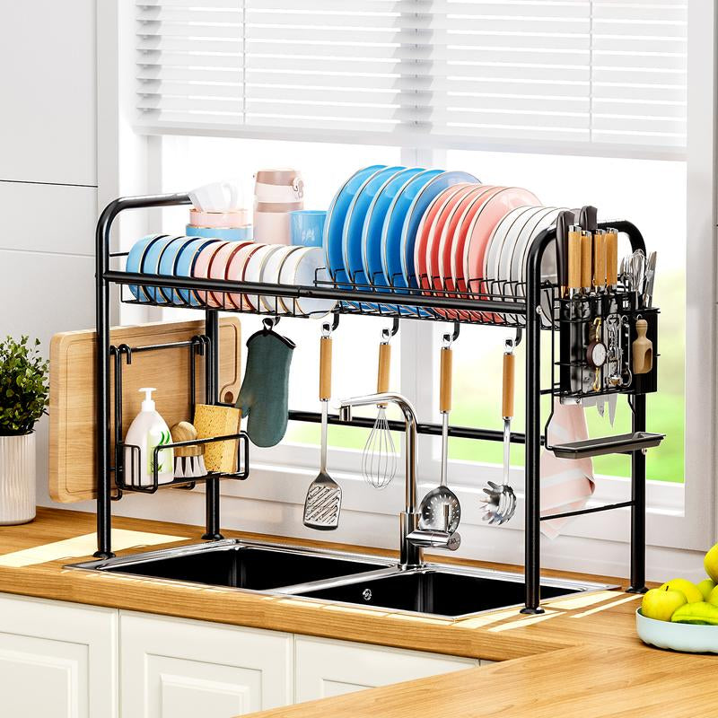 【Holiday Deals】San Dream over Sink Rack Kitchen over the Sink Dish Drying Rack Organizer Large Space Saving Dish Drainer Countertop Dishes Rack on Counter Caddy Utensil Metal Organizer 1&2 Tiers