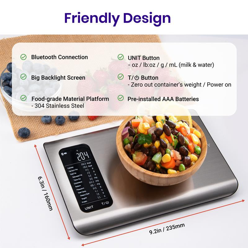 Etekcity Food Nutrition Scale, Digital Kitchen Calories Scale in Grams and Ounces, 19 Nutrient Facts, 11Lb Capacity, Stainless Steel, Kitchen Gadgets, Compact Design