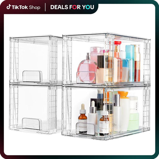 Vtopmart Transparent Stackable Drawer Organizer with Handles for Bathroom Kitchen Pantry under Sink Cabinet Closet Makeup Multifunctional Storage Solution 5-10Kg Capacity