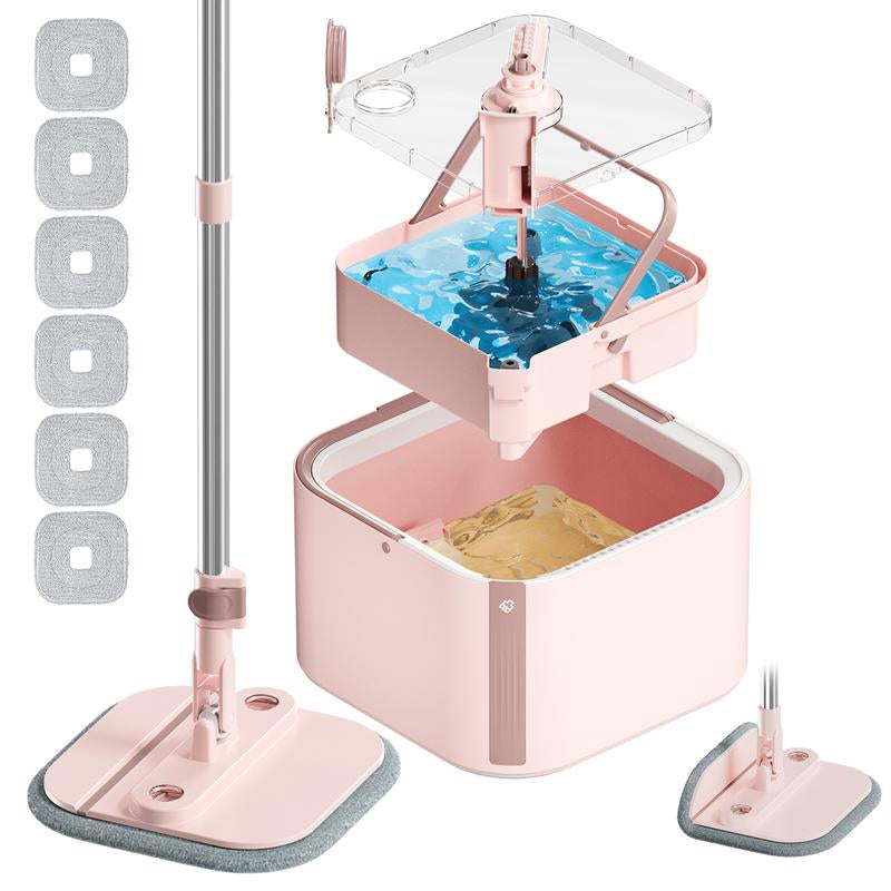 KZKR Spin Mop and Bucket System with Dual Compartment Mop Bucket & Thick Washable Microfiber Pads for Home Cleaning Household Items