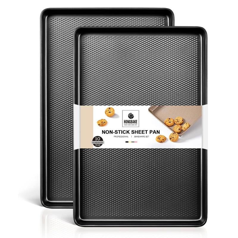 [Dealsforyou]Hongbake Diamond-Texture Baking Sheet Pan Set, Non-Stick Cookie Sheets, Teflon-Free Heavy Duty Bakeware - 3 Sizes, Baker, Pink Kitchenware Cooking