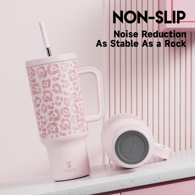 40Oz Patterned Straw Handle Cup, 1 Count Multi-Grid Ice Cube & Leak-Proof Cup Lid with Silicone Handle, Insulated Wide Mouth and Narrow Bottom for Easy Cleaning and Car Loading