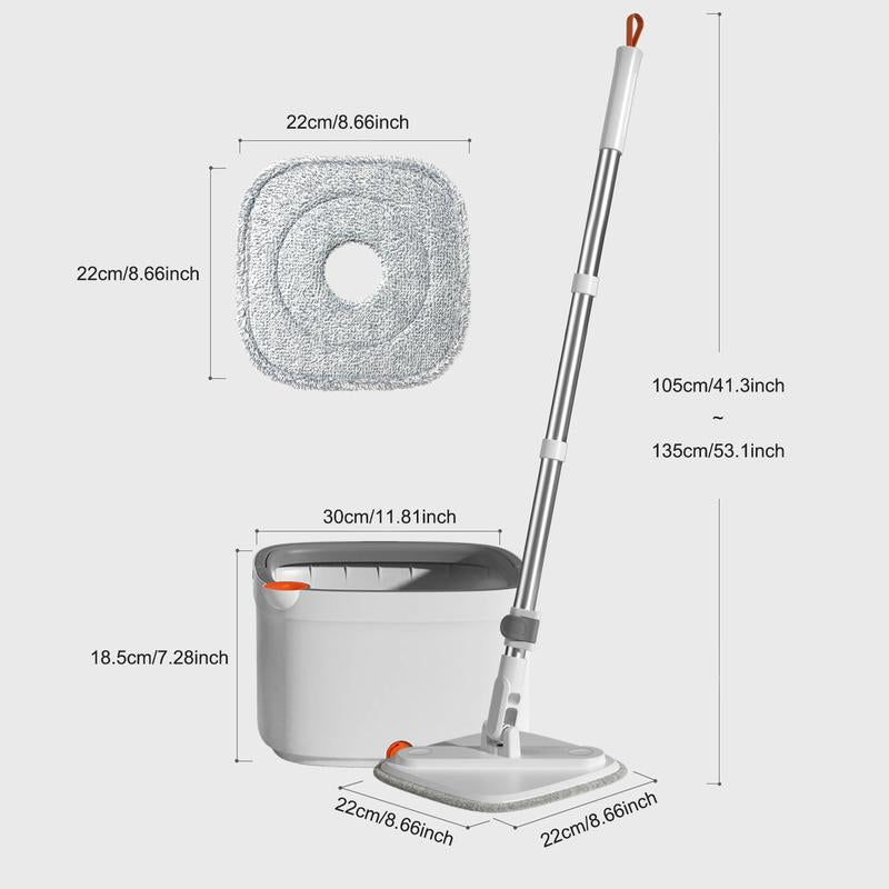 KZKR Spin Mop and Bucket System with Dual Compartment Mop Bucket & Thick Washable Microfiber Pads for Home Cleaning Household Items