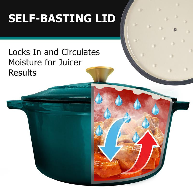 Mueller Duracast Enameled Cast Iron Dutch Oven Pot with Lid, 4.5, 6 or 7.5 QT, Casserole Dish, Braiser Pan, All Cooktops, Oven Safe, Cookware Kitchen Wide Handles Even Heat Distribution
