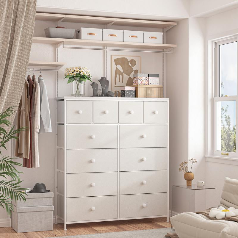 【Tiktokshopbacktoschool】Raybeefurniture 12 Drawer Dresser for Bedroom with Fabric Drawers, Large Storage Chest with Metal Frame & Wood Top, Modern Closet Organizer Dresser for Women, Living Room, Entryway, Clothes, Linens, Accessories