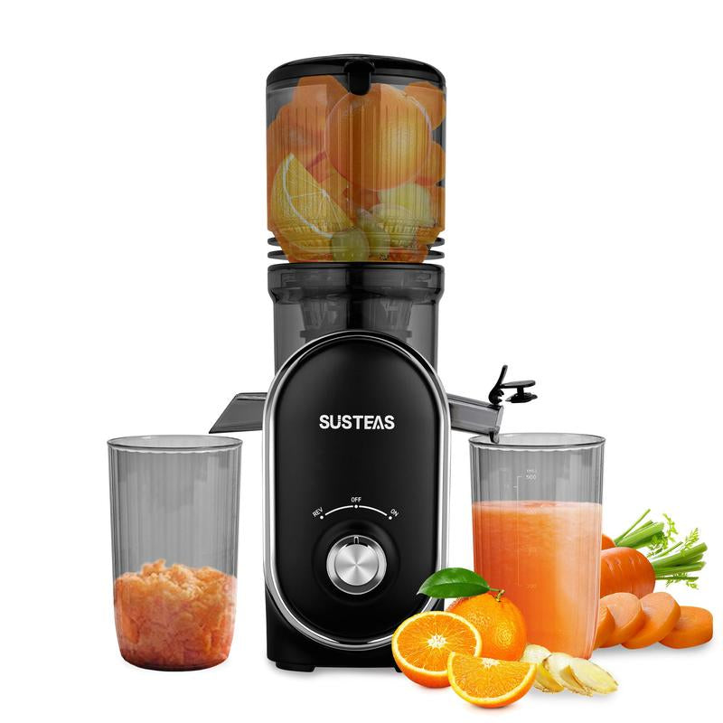 SUSTEAS Cold Press Juicer, 5.3 Inch Large Feed Opening, Slow Masticator Chute, for Whole Vegetables and Fruits, High Yield, Easy to Clean Springtok Steel