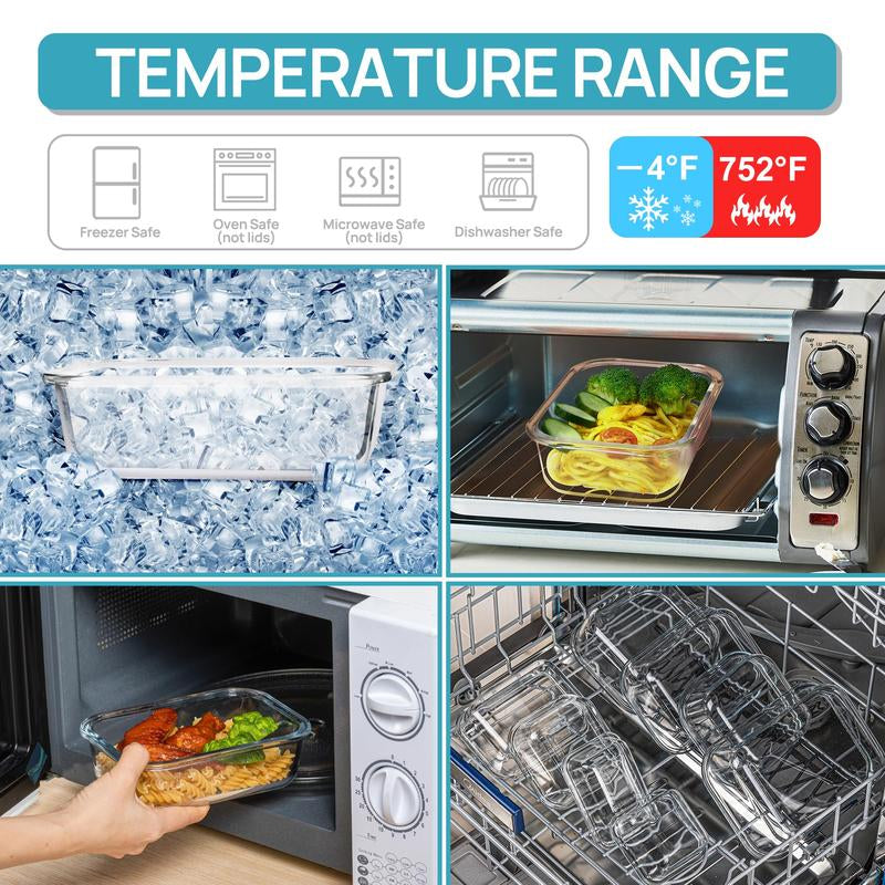 Vtopmart 12- 18 Pack Glass Food Storage Containers with Lids -Stackable Design for Kitchen Utensils Oven Microwave Freezer Dishwasher Kitchenware Square Fridge Organizers Insulated Lunch Compartment Green Rectangle