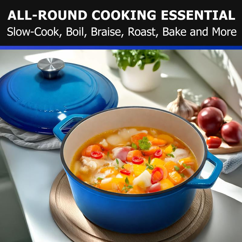 Mueller Duracast Enameled Cast Iron Dutch Oven Pot with Lid, 4.5, 6 or 7.5 QT, Casserole Dish, Braiser Pan, All Cooktops, Oven Safe, Cookware Kitchen Wide Handles Even Heat Distribution
