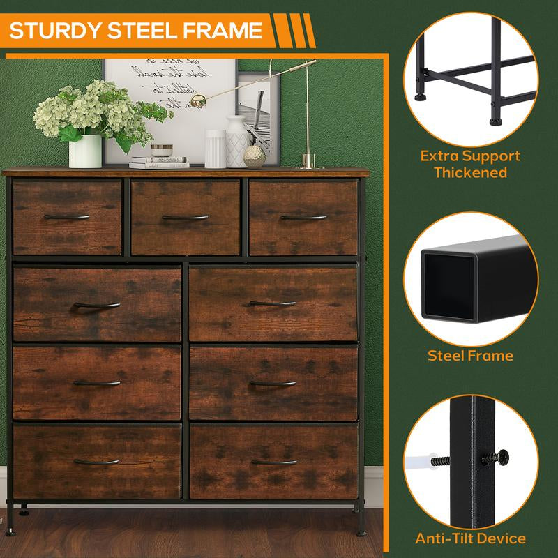 [Summer Deal] 9-Drawer Dresser, Storage Unit Organizer Chest for Clothes, Tall Dresser & Chest for Bedroom, Hallway, Living Room, Wood Top Cabinets Organizing