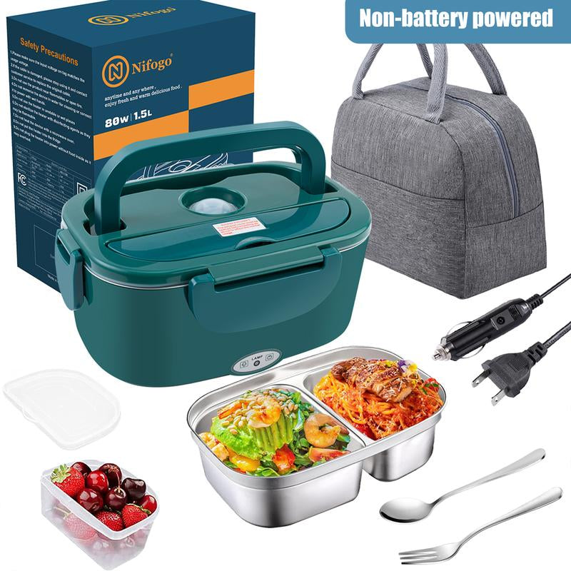 Nifogo Electric Lunch Box, 80W Food Heater 1,8L for Adults Portable Food Heater with Tableware and Lunch Bag, Car & Home Portable Electronic Food Heater for Home Office Travel