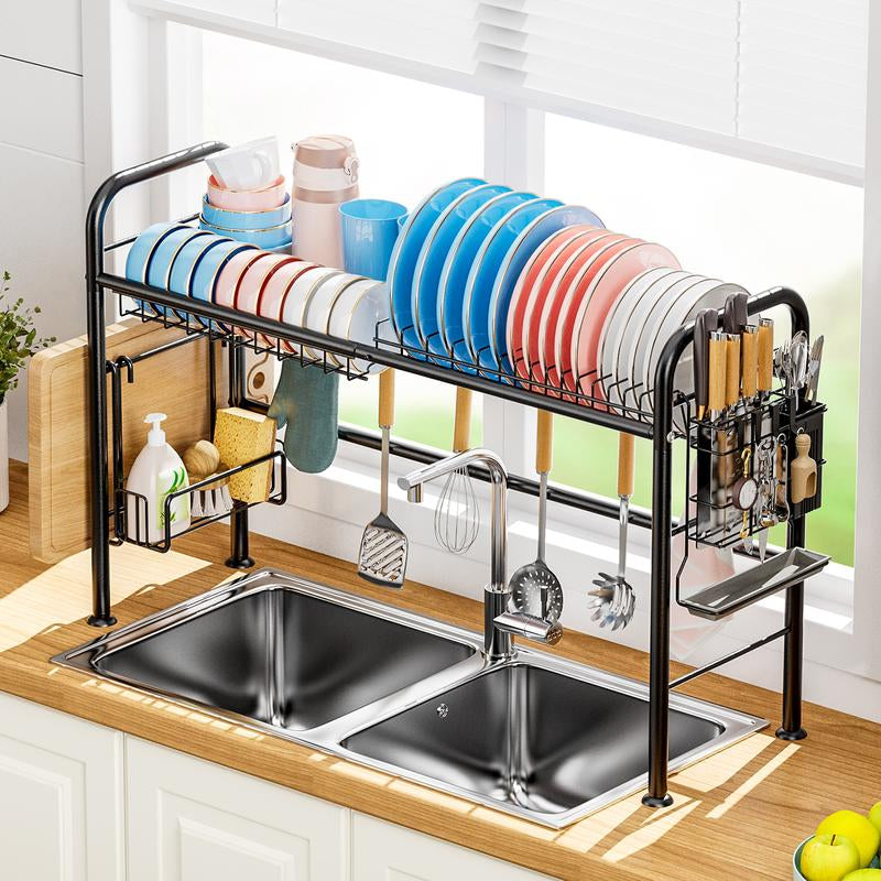 【Holiday Deals】San Dream over Sink Rack Kitchen over the Sink Dish Drying Rack Organizer Large Space Saving Dish Drainer Countertop Dishes Rack on Counter Caddy Utensil Metal Organizer 1&2 Tiers