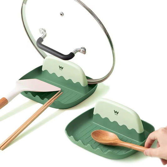 2 Pack Kitchen Lid and Spoon Rest for Countertop, Multifunction Cooking Utensil Holder with Pot Lid Holder