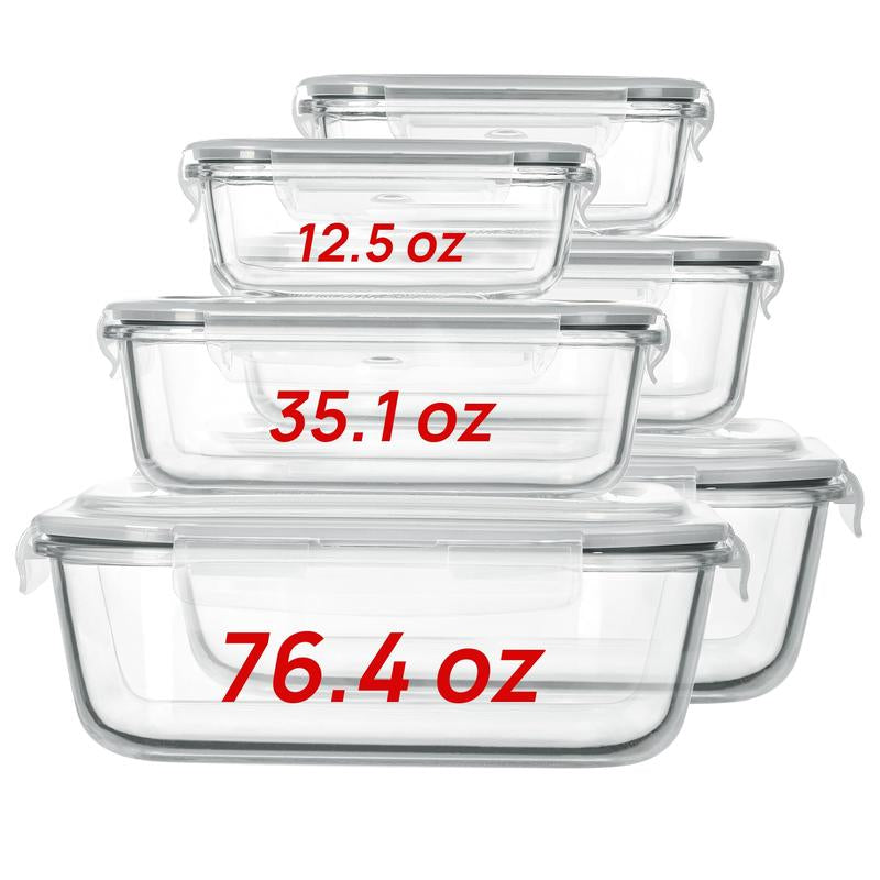 Vtopmart 12- 18 Pack Glass Food Storage Containers with Lids -Stackable Design for Kitchen Utensils Oven Microwave Freezer Dishwasher Kitchenware Square Fridge Organizers Insulated Lunch Compartment Green Rectangle