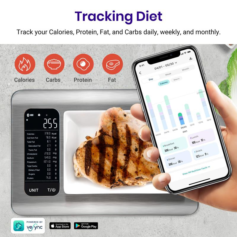 Etekcity Food Nutrition Scale, Digital Kitchen Calories Scale in Grams and Ounces, 19 Nutrient Facts, 11Lb Capacity, Stainless Steel, Kitchen Gadgets, Compact Design