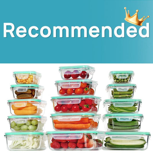 Vtopmart 12- 18 Pack Glass Food Storage Containers with Lids -Stackable Design for Kitchen Utensils Oven Microwave Freezer Dishwasher Kitchenware Square Fridge Organizers Insulated Lunch Compartment Green Rectangle