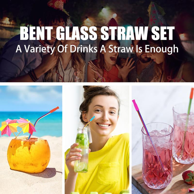 20 Pcs Stainless Steel Straws Reusable Drinking Straws Colorful Curved Straight Straws with Cleaning Brush Storage Bag and 20 Silicone Tips Metal Straws Fit for 16 and 20 Oz Tumbler Cups