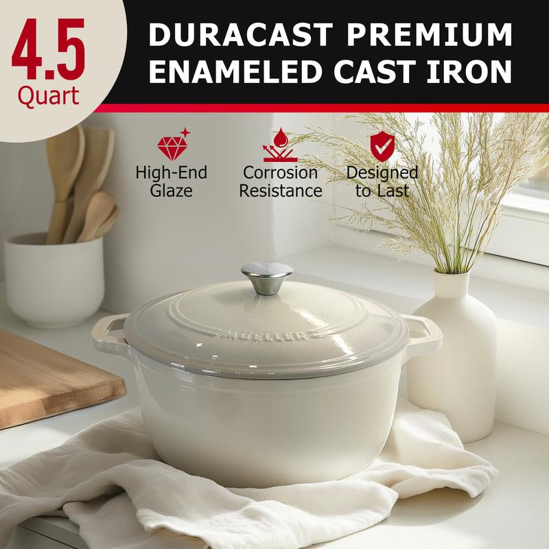Mueller Duracast Enameled Cast Iron Dutch Oven Pot with Lid, 4.5, 6 or 7.5 QT, Casserole Dish, Braiser Pan, All Cooktops, Oven Safe, Cookware Kitchen Wide Handles Even Heat Distribution