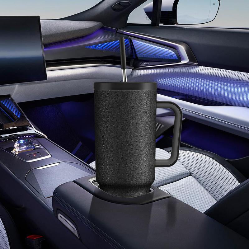 【Meoky】40Oz Classic Straw Handle Cup, Multi-Grid Ice Cube Mold, Leak-Proof Cup Lid, Silicone Handle, Non-Slip Noise Reduction Pad at the Bottom, Stainless Steel Thermos Cup, Wide Mouth and Narrow Bottom, Valentine'S Day Gift, Tumbler Cups
