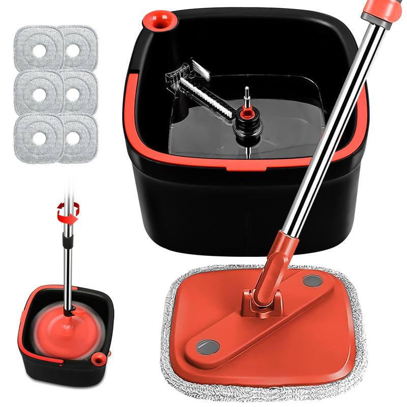 KZKR Spin Mop and Bucket System with Dual Compartment Mop Bucket & Thick Washable Microfiber Pads for Home Cleaning Household Items