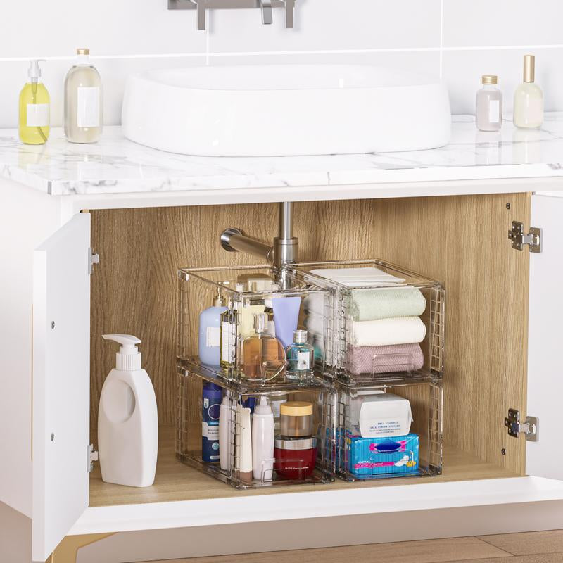Vtopmart Transparent Stackable Drawer Organizer with Handles for Bathroom Kitchen Pantry under Sink Cabinet Closet Makeup Multifunctional Storage Solution 5-10Kg Capacity