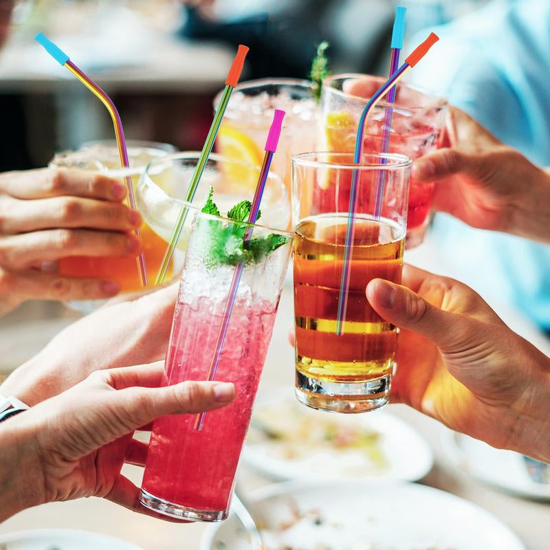 20 Pcs Stainless Steel Straws Reusable Drinking Straws Colorful Curved Straight Straws with Cleaning Brush Storage Bag and 20 Silicone Tips Metal Straws Fit for 16 and 20 Oz Tumbler Cups