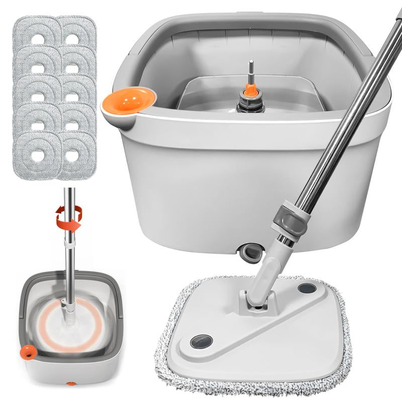 KZKR Spin Mop and Bucket System with Dual Compartment Mop Bucket & Thick Washable Microfiber Pads for Home Cleaning Household Items