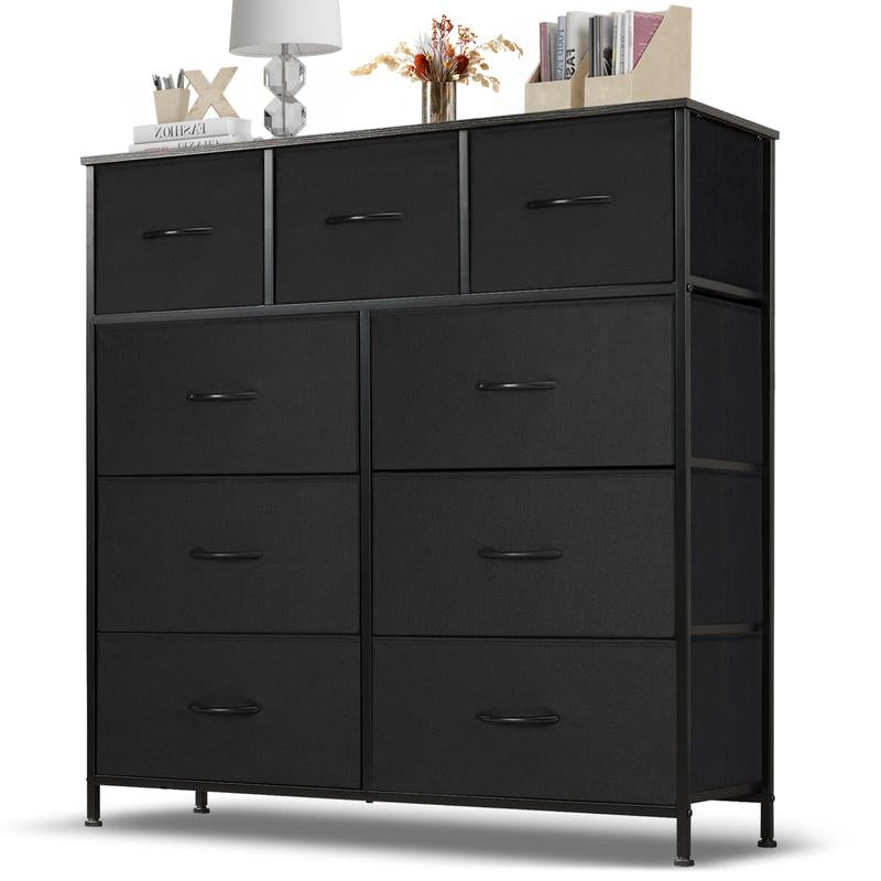 [Summer Deal] 9-Drawer Dresser, Storage Unit Organizer Chest for Clothes, Tall Dresser & Chest for Bedroom, Hallway, Living Room, Wood Top Cabinets Organizing
