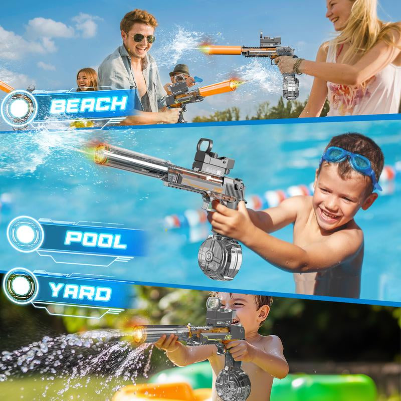 Electric Water Shooter with LED Lights, Powerful Squirt Water Pistol for Kids/Aldults,Long Range Shoot Reach to 26-35Ft Outdoor Water Toy,High Powered IP67 Waterproof for Summer, Outdoor,Party,Birthday Gift,Water Guns