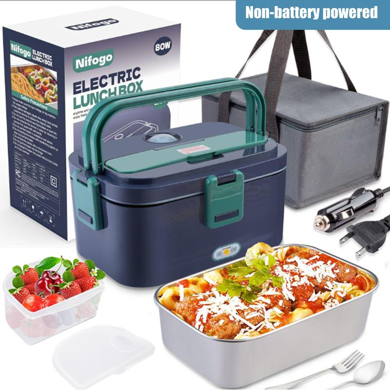 Nifogo Electric Lunch Box, 80W Food Heater 1,8L for Adults Portable Food Heater with Tableware and Lunch Bag, Car & Home Portable Electronic Food Heater for Home Office Travel