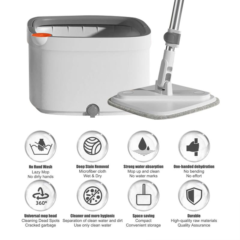 KZKR Spin Mop and Bucket System with Dual Compartment Mop Bucket & Thick Washable Microfiber Pads for Home Cleaning Household Items