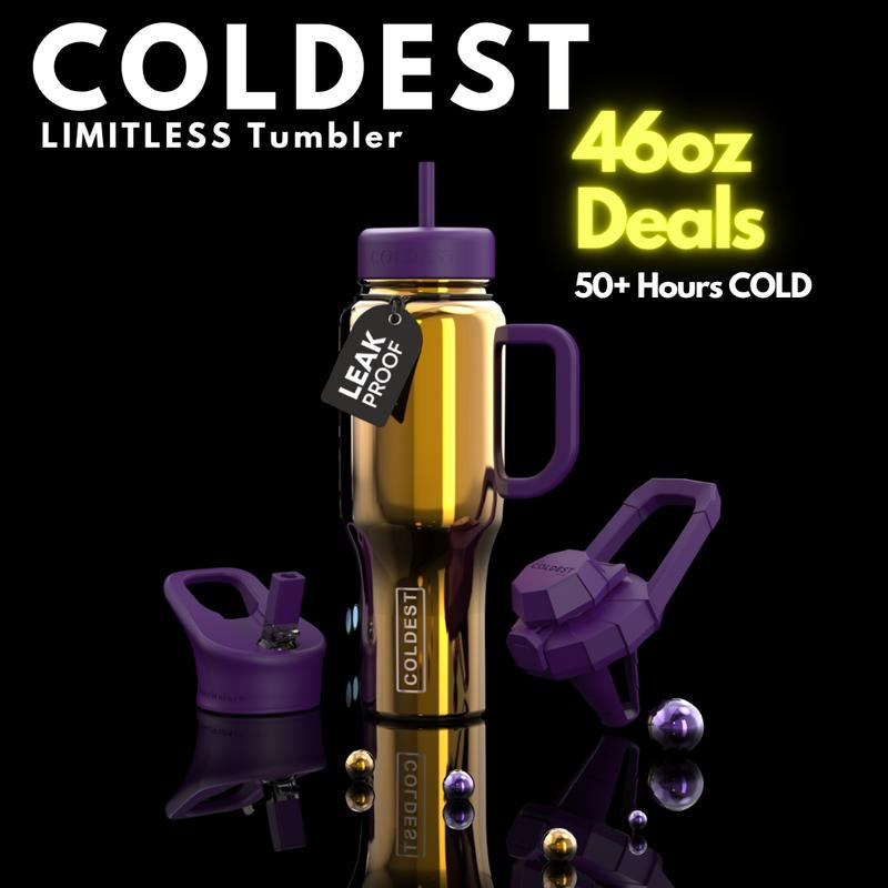 Coldest 46Oz 100% Leak Proof Insulated Tumbler with Lid & Straw (3 Lids) - Stainless Steel for Women & Men - Travel Containers, Chug & Drinkware
